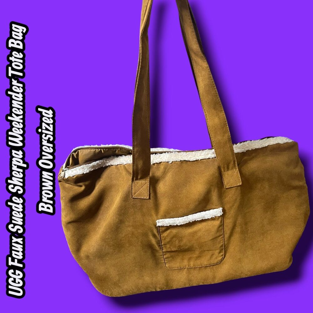 Preowned UGG Faux Suede Sherpa Weekender Tote Bag Brown Oversized - Picture 6 of 12